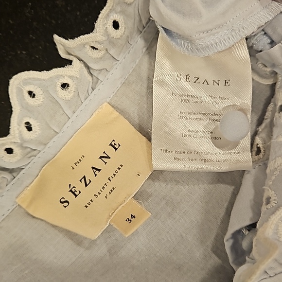 💕SEZANE💕 Irma Shirt ~ Light Blue/Ecru FR 34 = US 2 - Picture 16 of 16